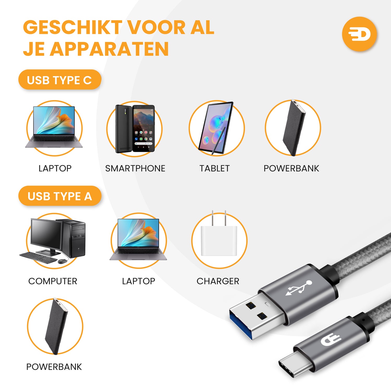 Premium USB A naar USB C Kabel - USB 3.0