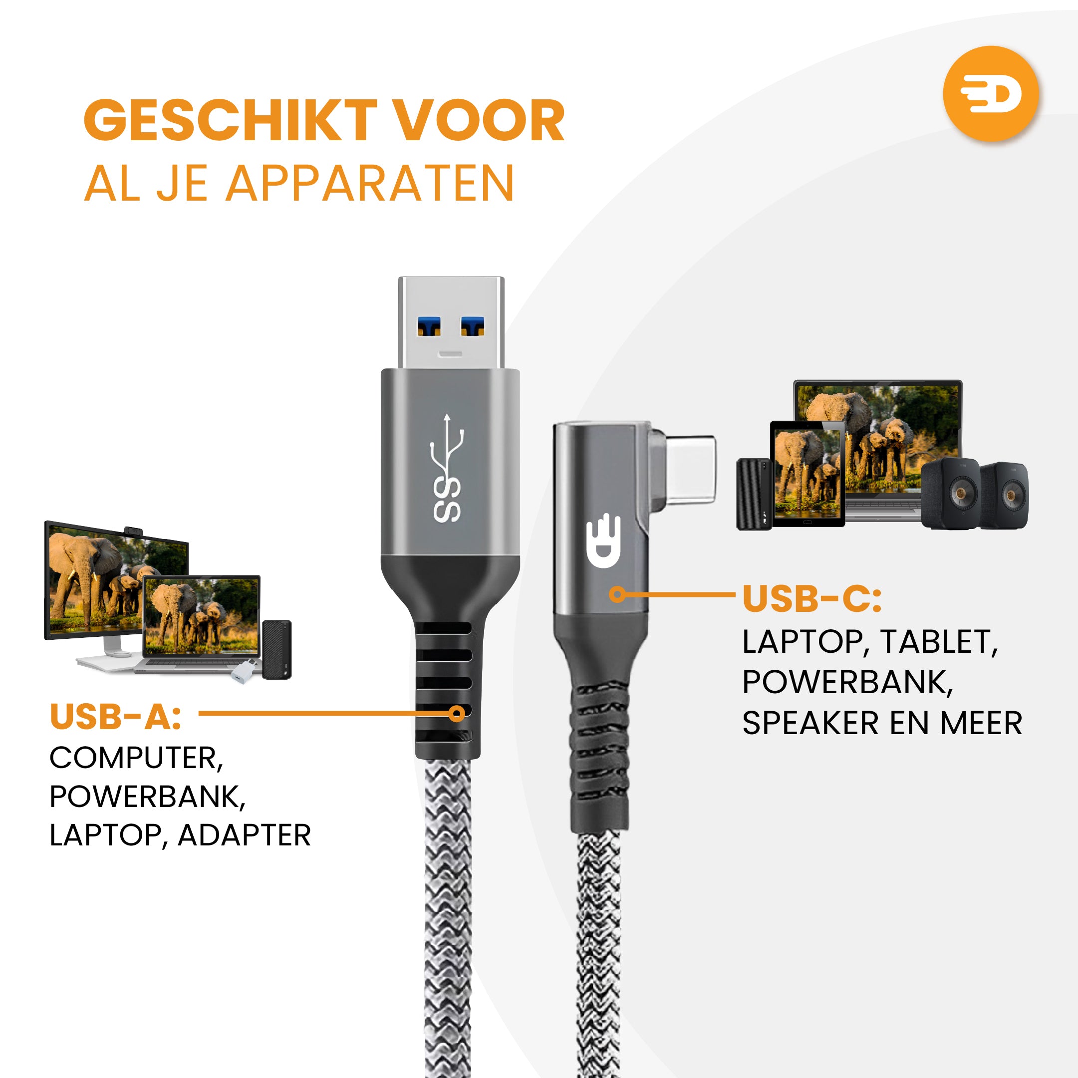 USB naar USB C Kabel - Haaks - USB 3.0