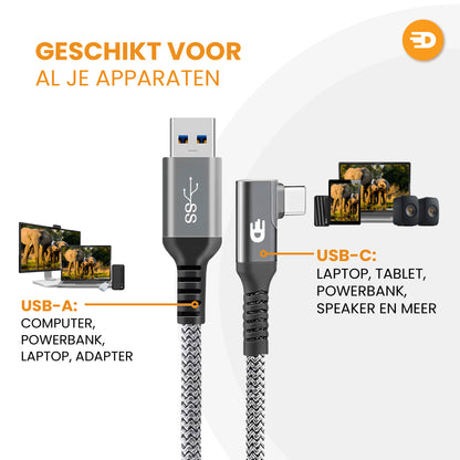 USB naar USB C Kabel - Haaks - USB 3.0