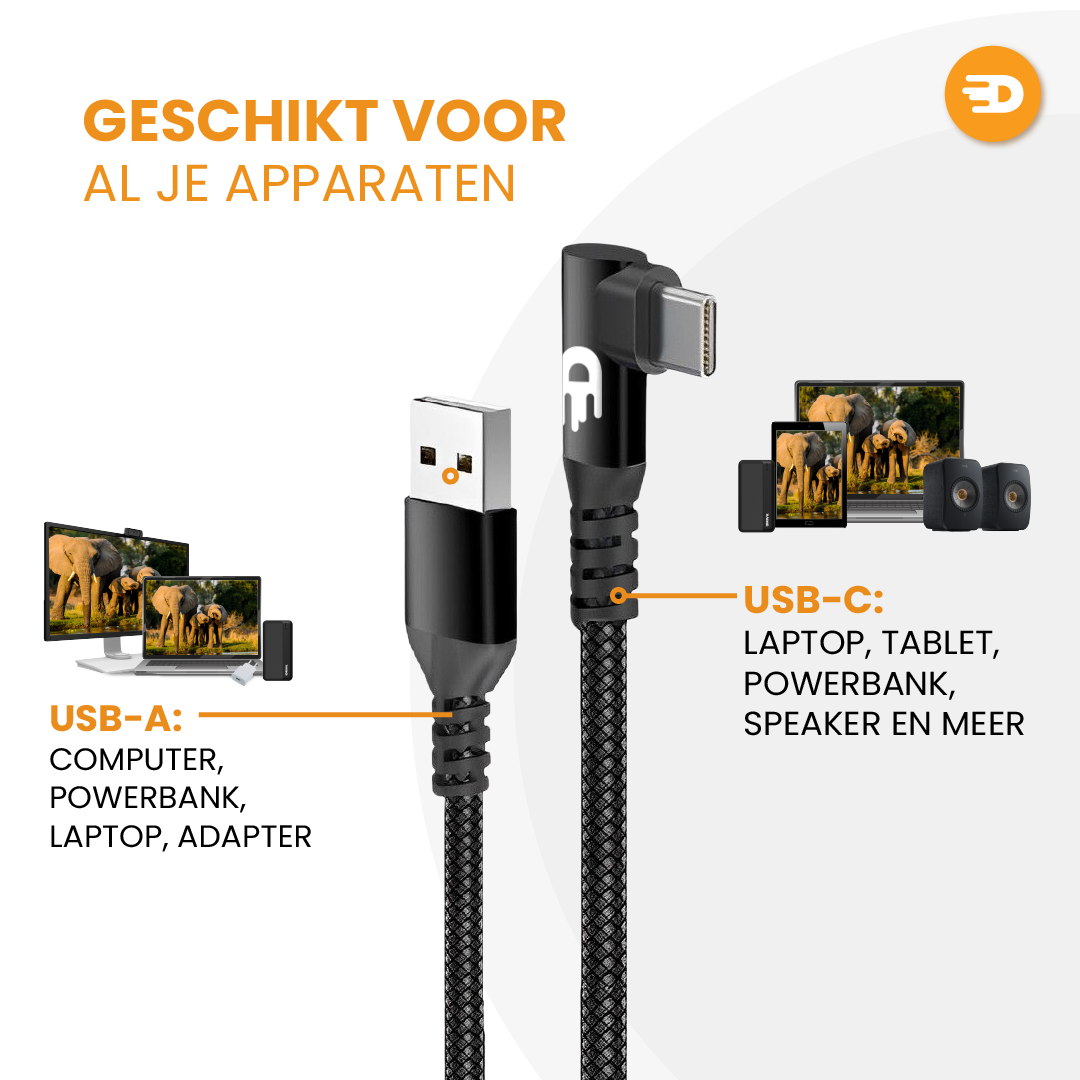 USB C naar USB Kabel - Haaks