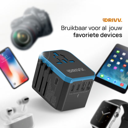 Universele Wereldstekker - 2x USB &amp; 3x USB C Fast Charge