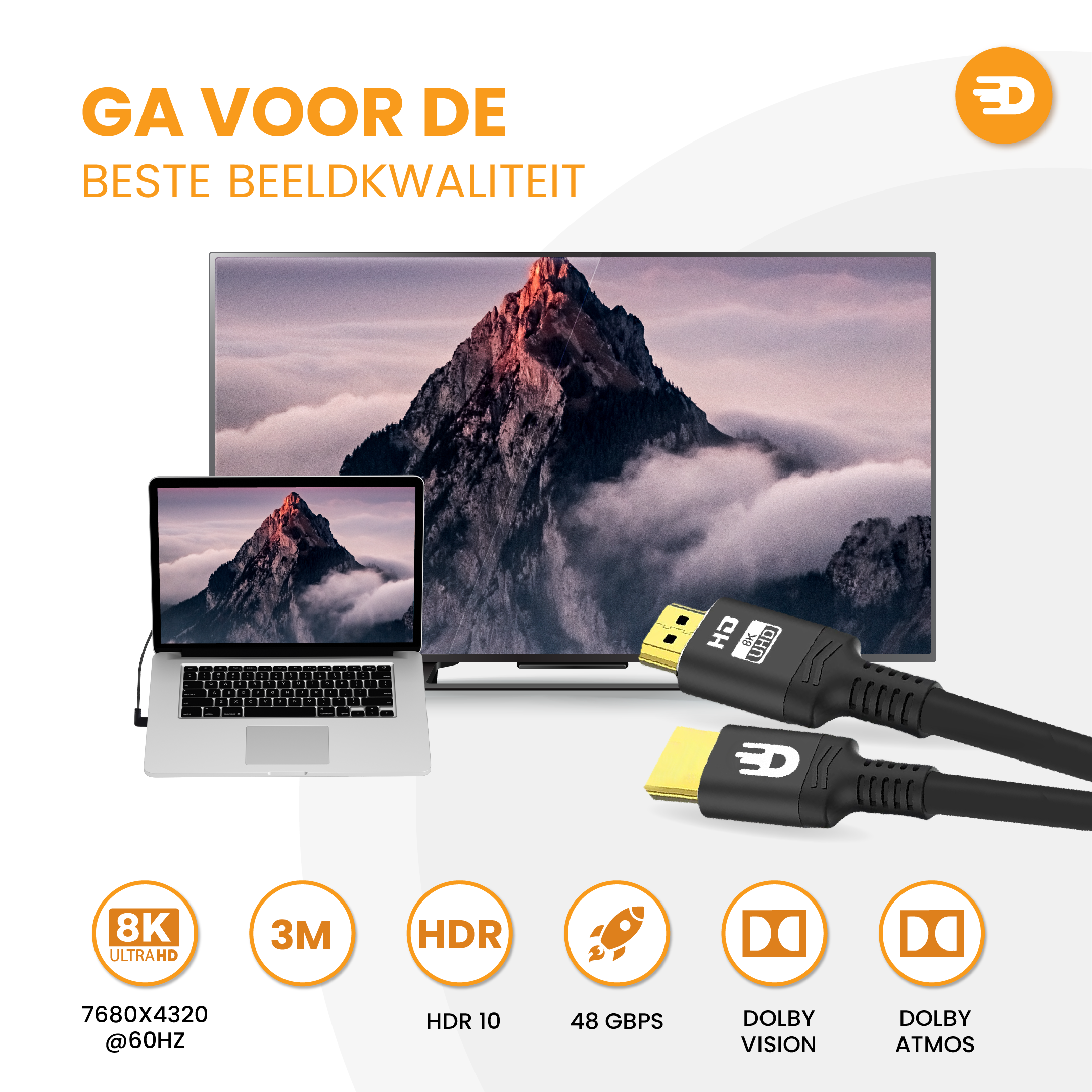 Premium HDMI Kabel 2.1 - UHD 8K - 4K 120hz - 2 meter