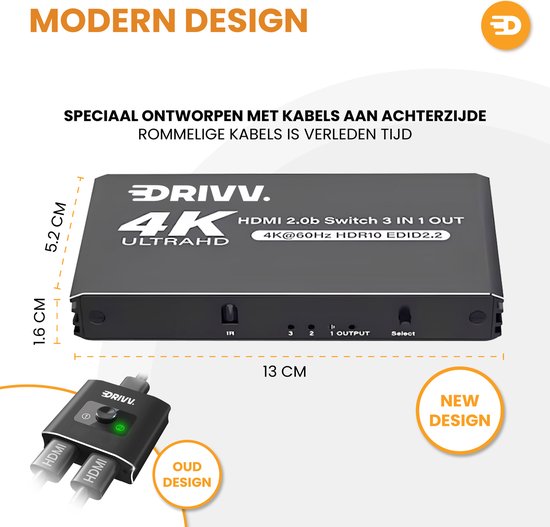 HDMI Switch 4K @ 60Hz – 3 ingangen 1 uitgang