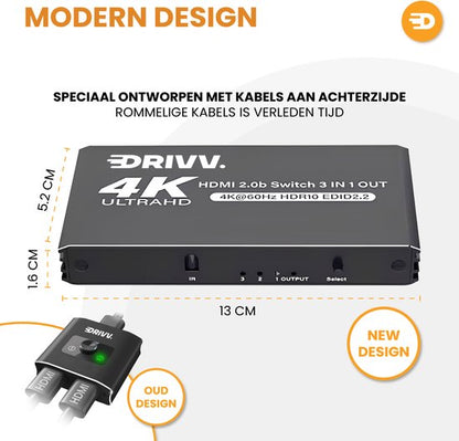 HDMI Switch 4K @ 60Hz – 3 ingangen 1 uitgang