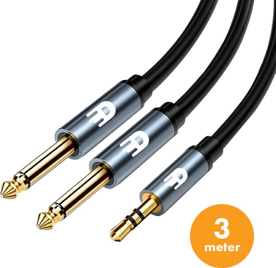 3,5 mm naar dual 6,35 mm Kabel – Voor heldere audio-overdracht - 3 meter