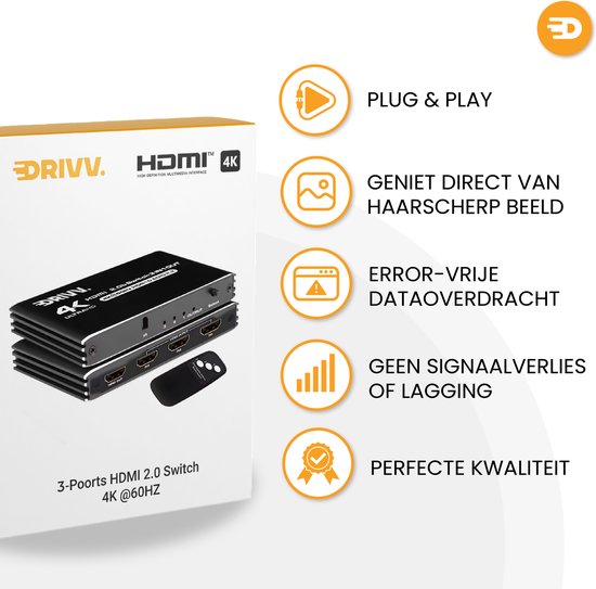 HDMI Switch 4K @ 60Hz – 3 ingangen 1 uitgang