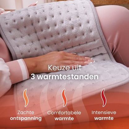 Seranova Elektrisch Warmtekussen voor Rug, Voeten, Nek, Schouders, Buik - Heating Pad - Verwarmingskussen - Wasmachine - 60x30cm - Lichtgrijs