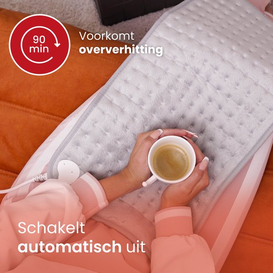 Seranova Elektrisch Warmtekussen voor Rug, Voeten, Nek, Schouders, Buik - Heating Pad - Verwarmingskussen - Wasmachine - 60x30cm - Lichtgrijs