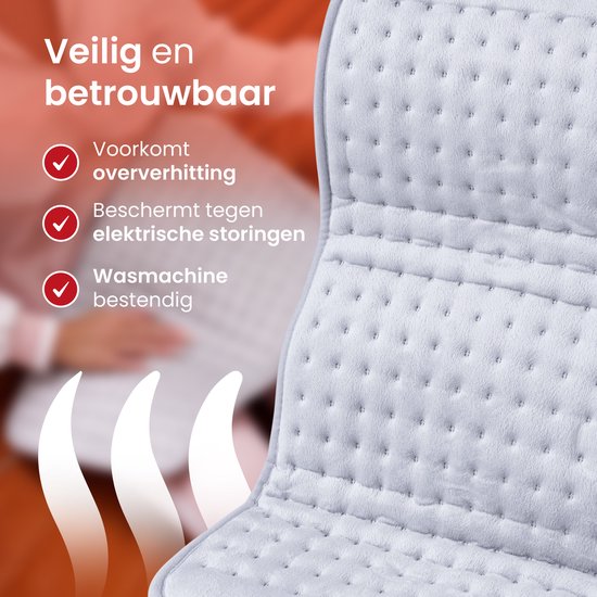 Seranova Elektrisch Warmtekussen voor Rug, Voeten, Nek, Schouders, Buik - Heating Pad - Verwarmingskussen - Wasmachine - 60x30cm - Lichtgrijs