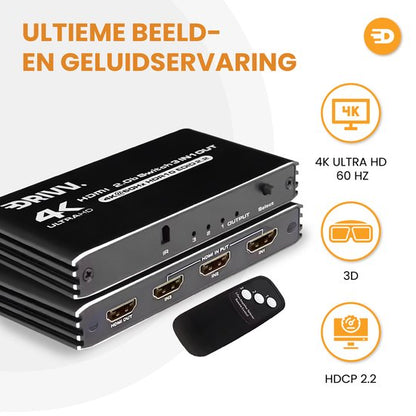 HDMI Switch 4K @ 60Hz – 3 ingangen 1 uitgang