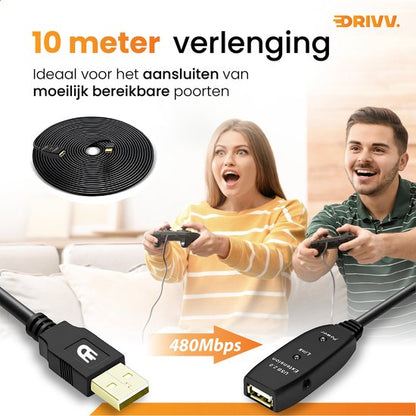 Premium USB 2.0 Verlengkabel - 10 meter