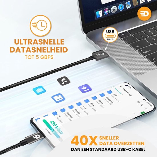 USB naar USB C Kabel - USB 3.0