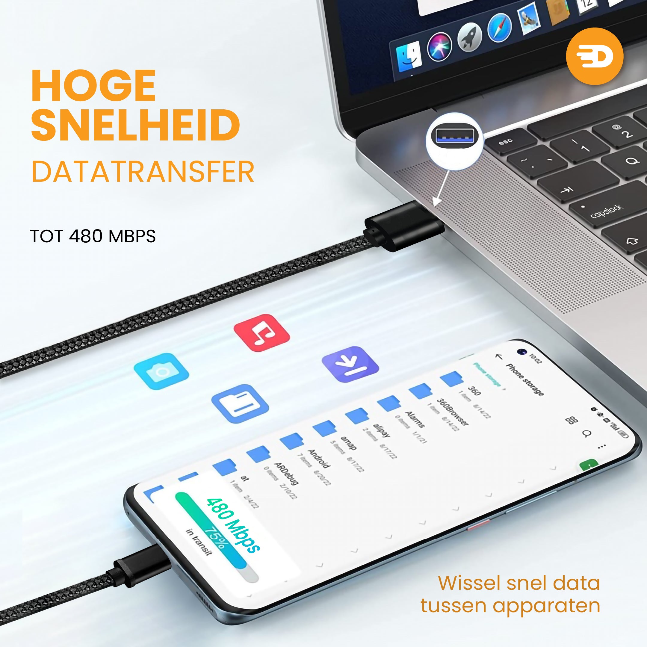 USB A naar USB C Kabel - USB 3.0