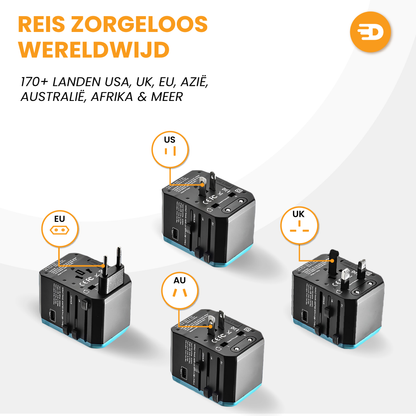 Universele Wereldstekker - 4x USB &amp; 1x USB C Fast Charge