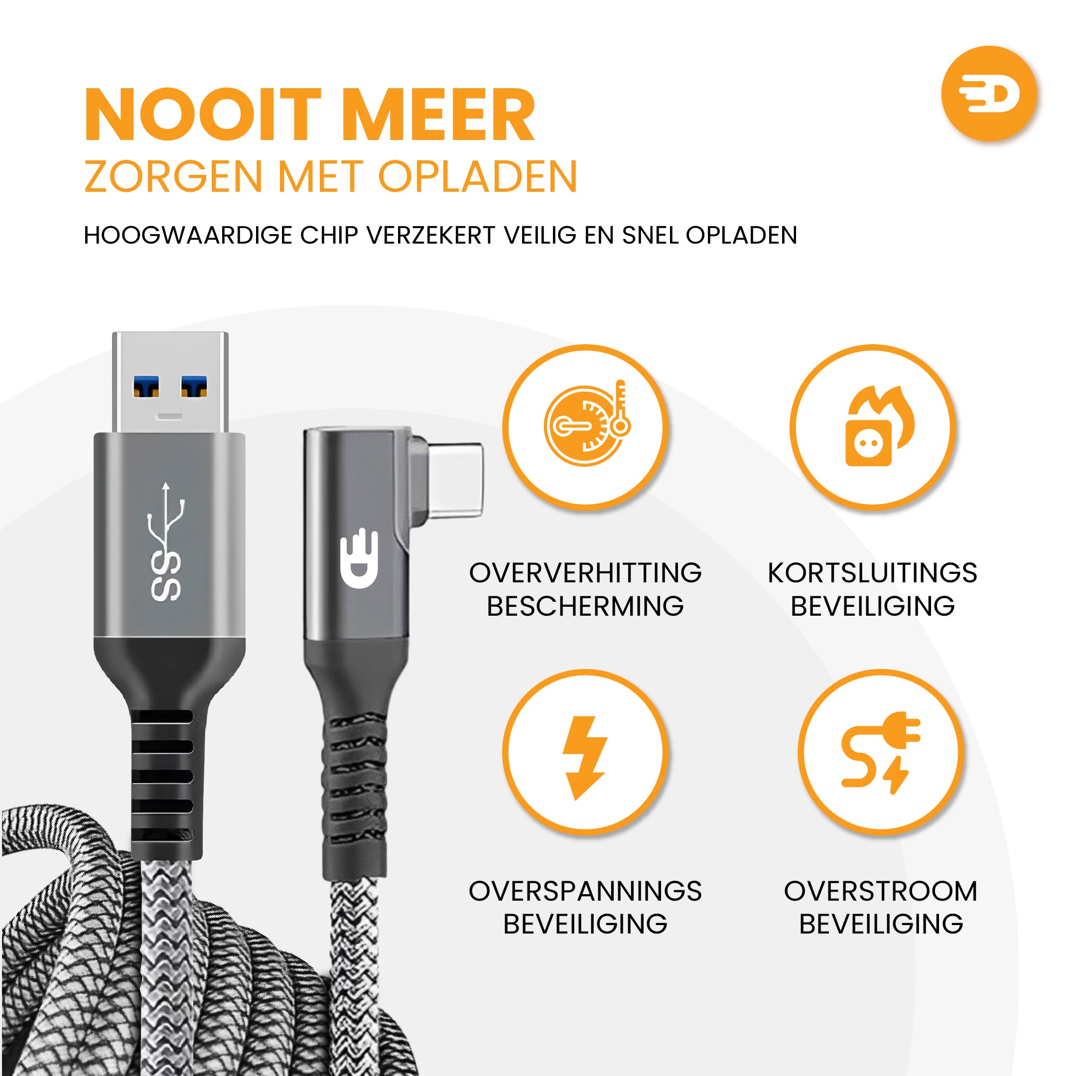 USB naar USB C Kabel - Haaks - USB 3.0