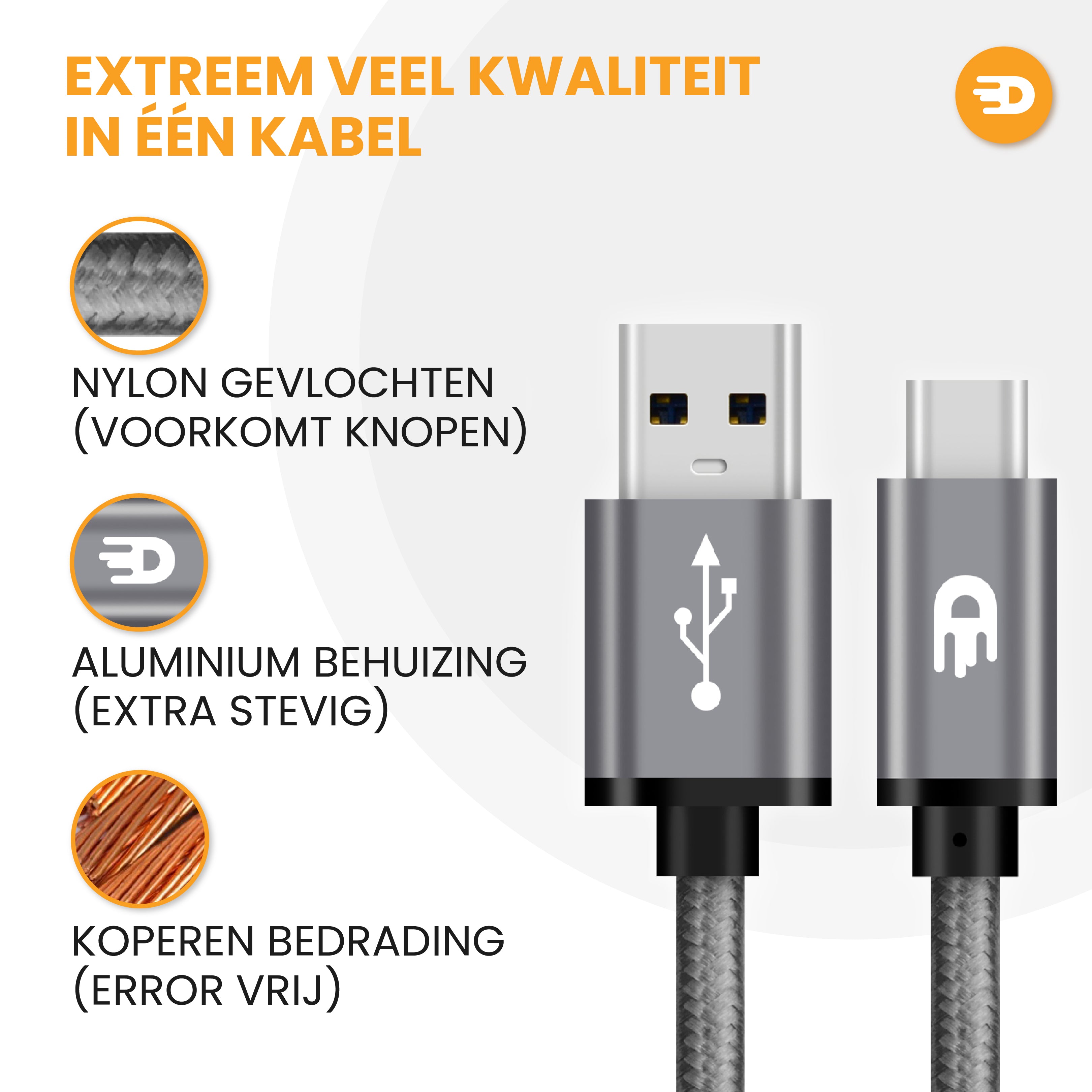 Premium USB A naar USB C Kabel - USB 3.0