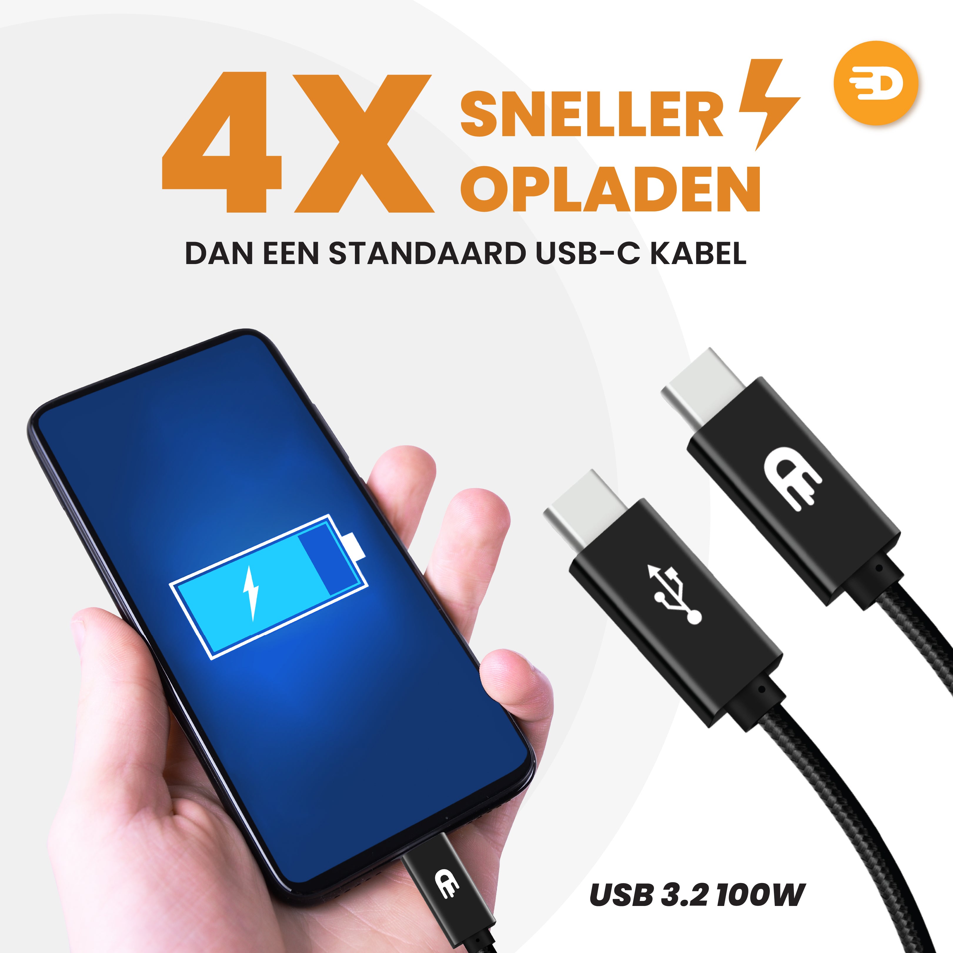 USB C naar USB C 3.2 Kabel - PD 100w - Nylon