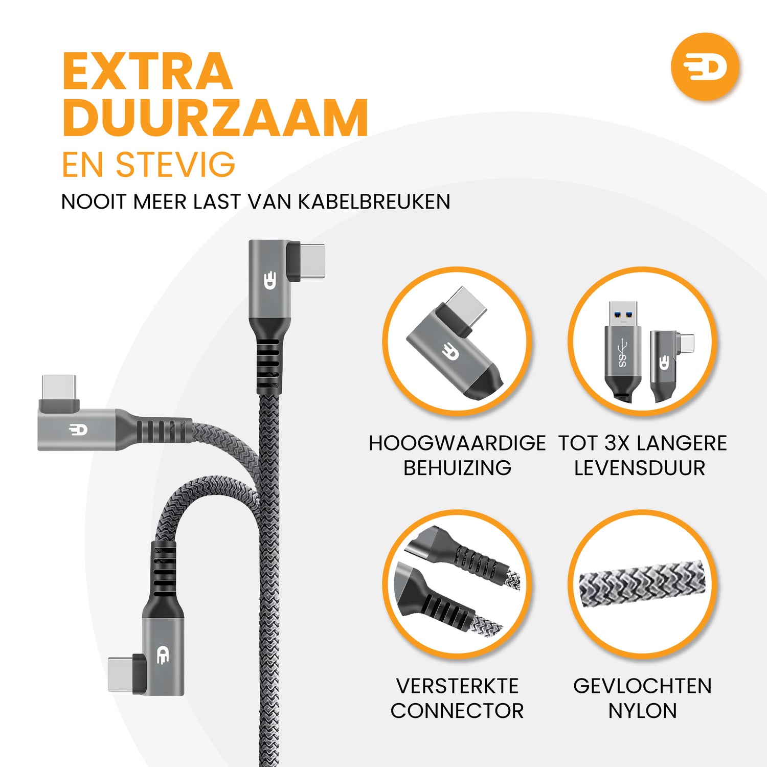 USB naar USB C Kabel - Haaks - USB 3.0