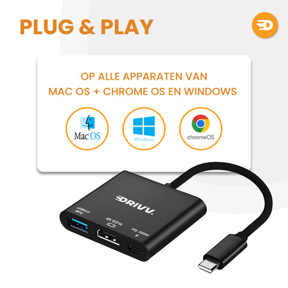 USB C naar HDMI Adapter 3 in 1 - 4K 60hz - USB 3.0