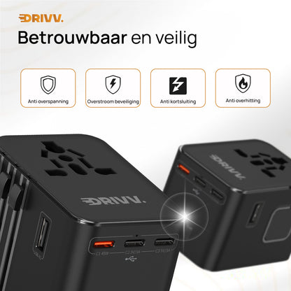 Universele Wereldstekker - 2x USB &amp; 3x USB C 45W Fast Charge