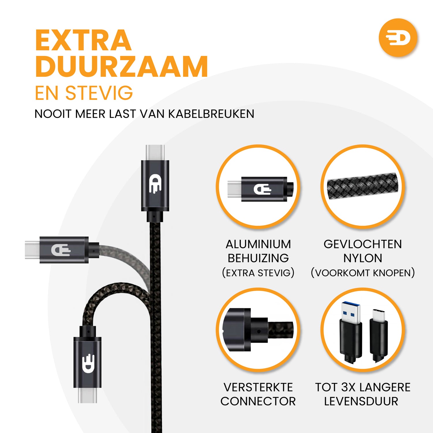 USB A naar USB C Kabel - USB 3.0