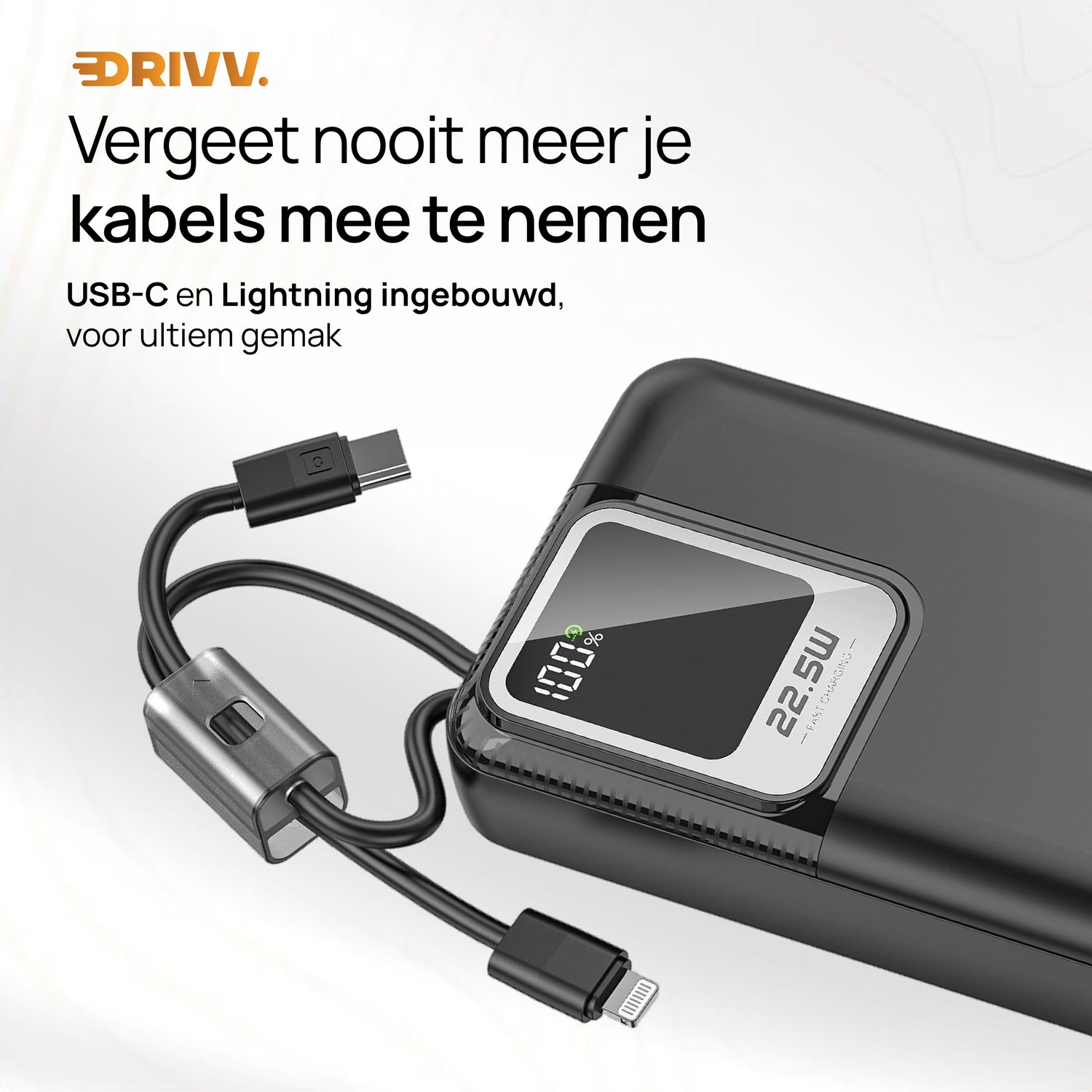 Powerbank 20.000 mAh – Met ingebouwde kabels en snelladen