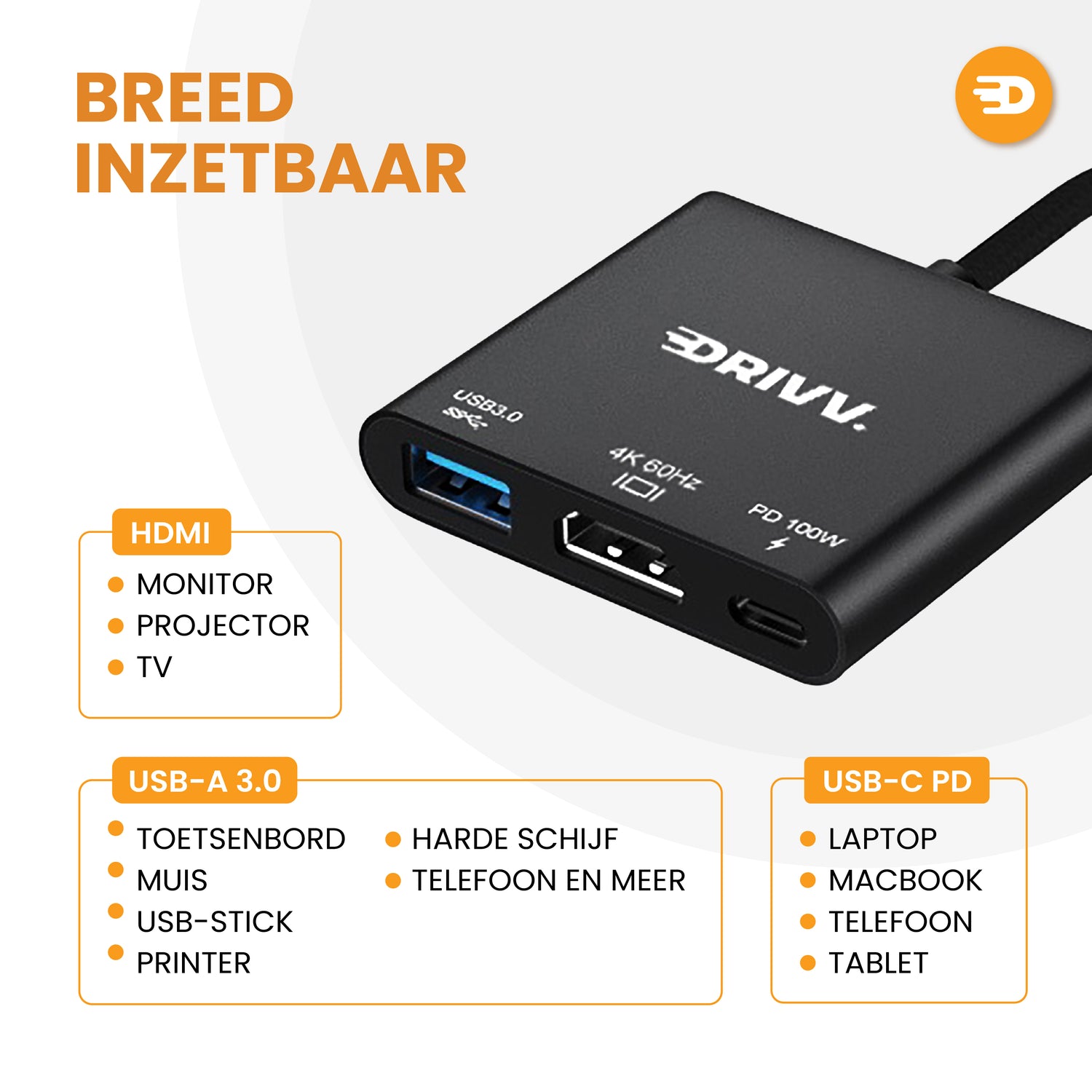 USB C naar HDMI Adapter 3 in 1 - 4K 60hz - USB 3.0