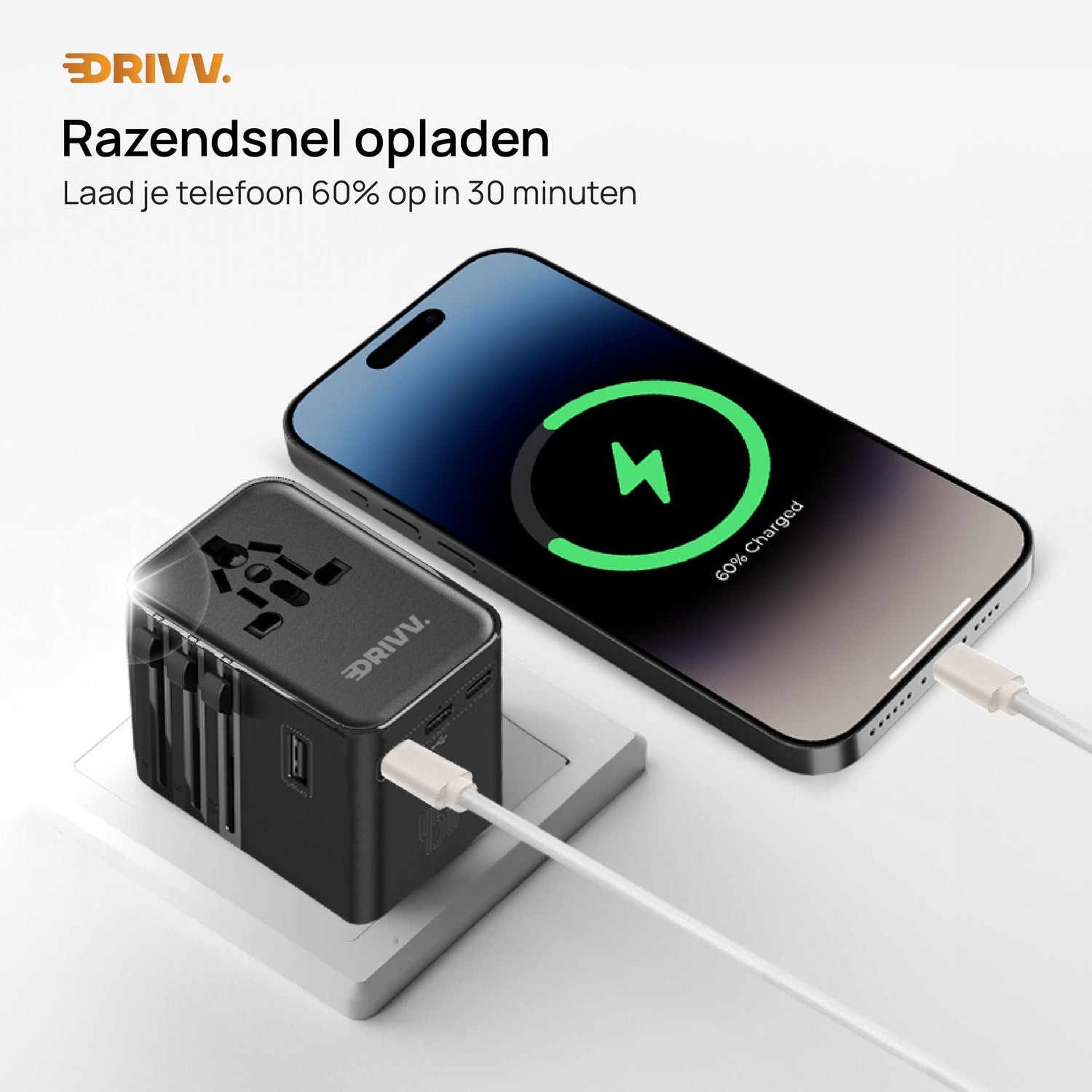 Universele Wereldstekker - 2x USB &amp; 3x USB C 45W Fast Charge