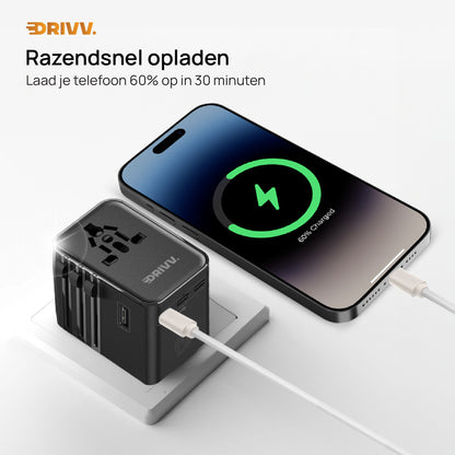 Universele Wereldstekker - 2x USB &amp; 3x USB C 45W Fast Charge