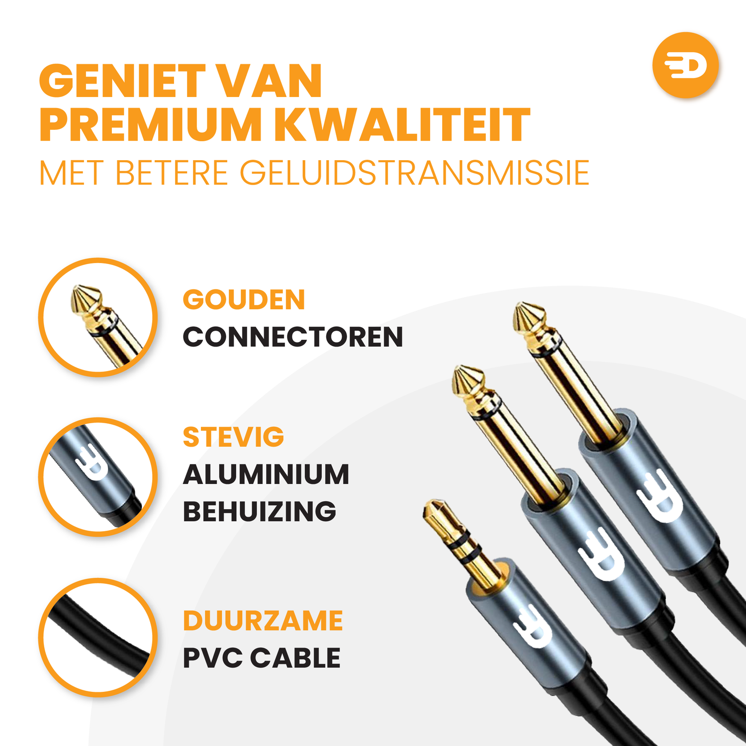 Premium 3,5 mm Jack naar Dual 6,35 mm Kabel - Stereo Audio