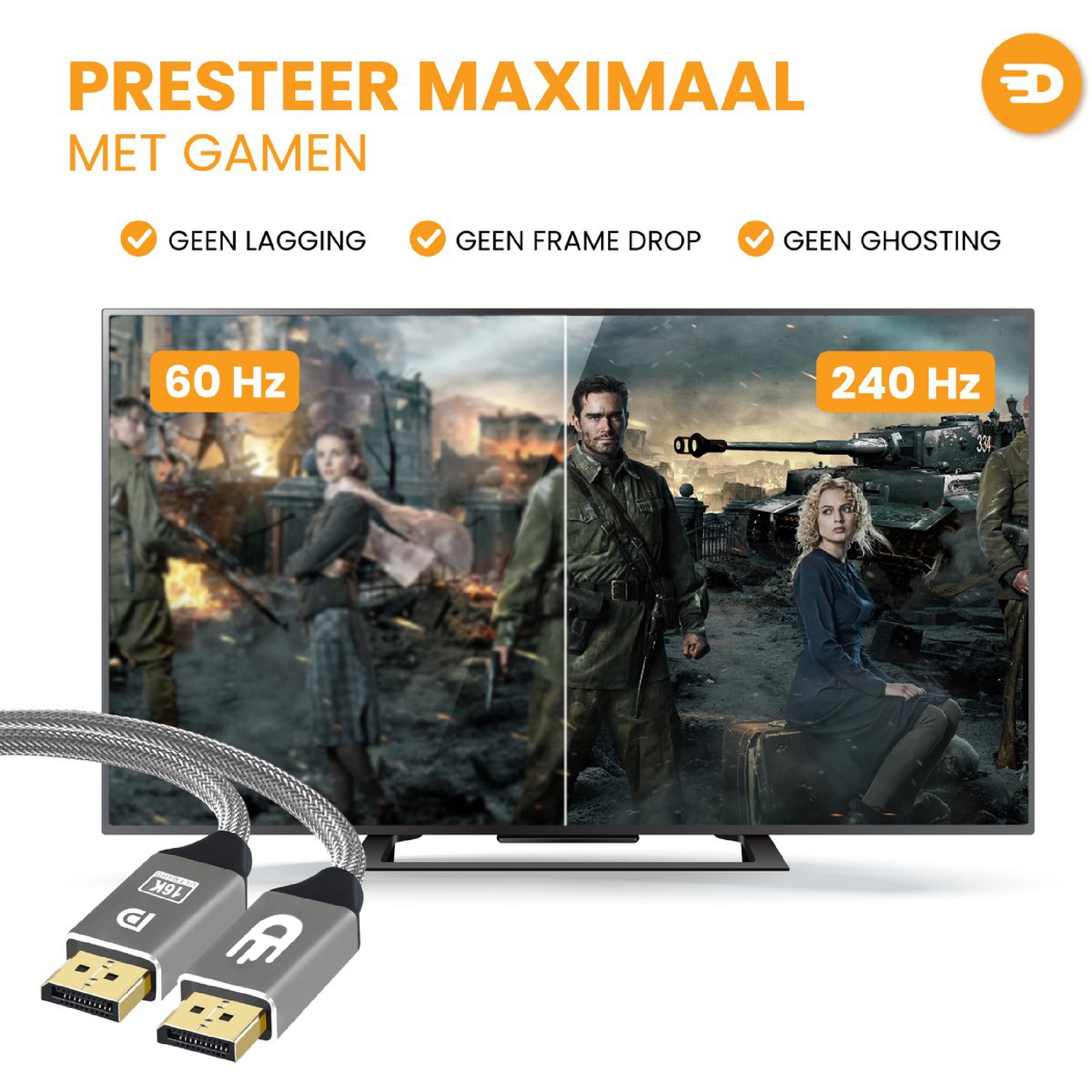 DisplayPort 2.1 Kabel – 16K 60Hz en 8K 120Hz voor maximale prestaties