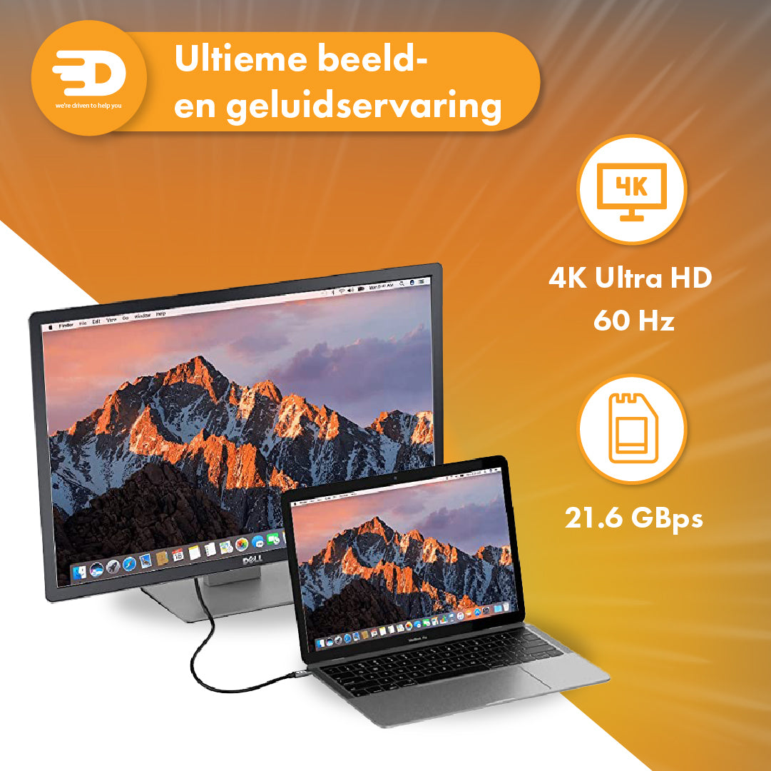 USB C naar DisplayPort Kabel - 4K 120Hz - 8K 60Hz
