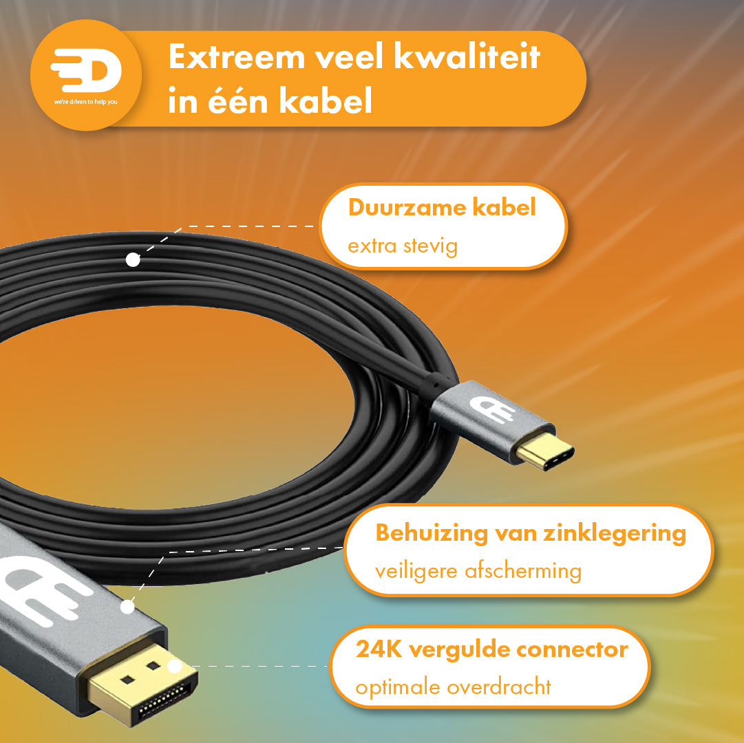 USB C naar DisplayPort Kabel - 4K 120Hz - 8K 60Hz
