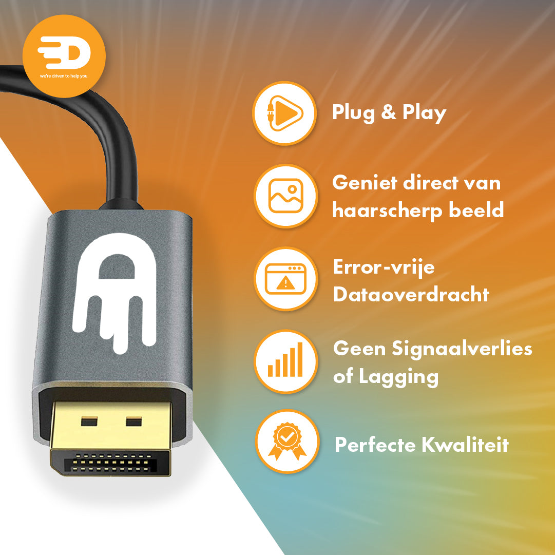 USB C naar DisplayPort Kabel - 4K 120Hz - 8K 60Hz