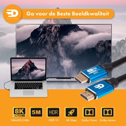 Premium HDMI Kabel 2.1 - Ultra HD 8K - 4K 120hz - 5 meter