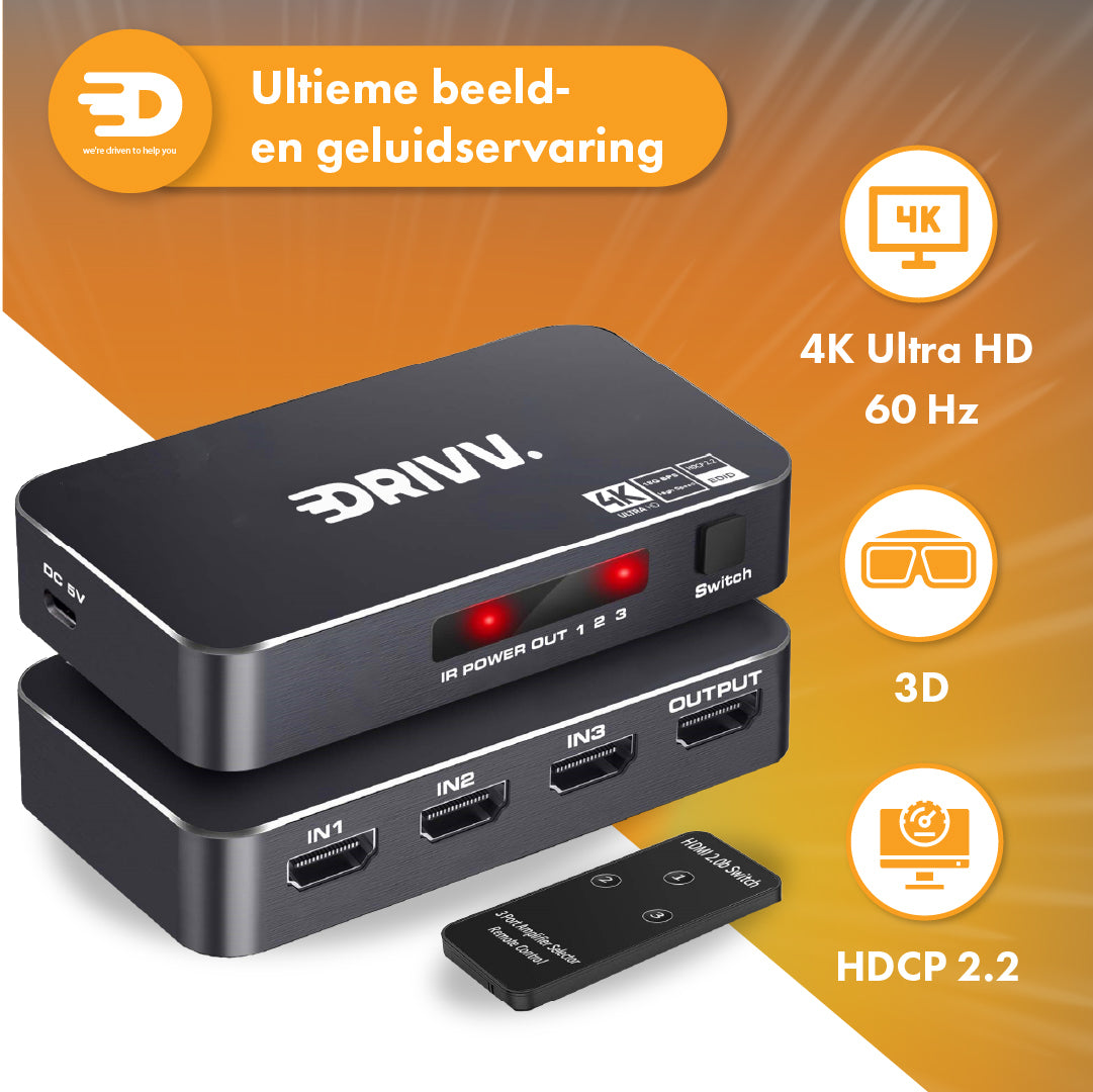 HDMI Switch – 3 in 1 uit - 4K 60Hz