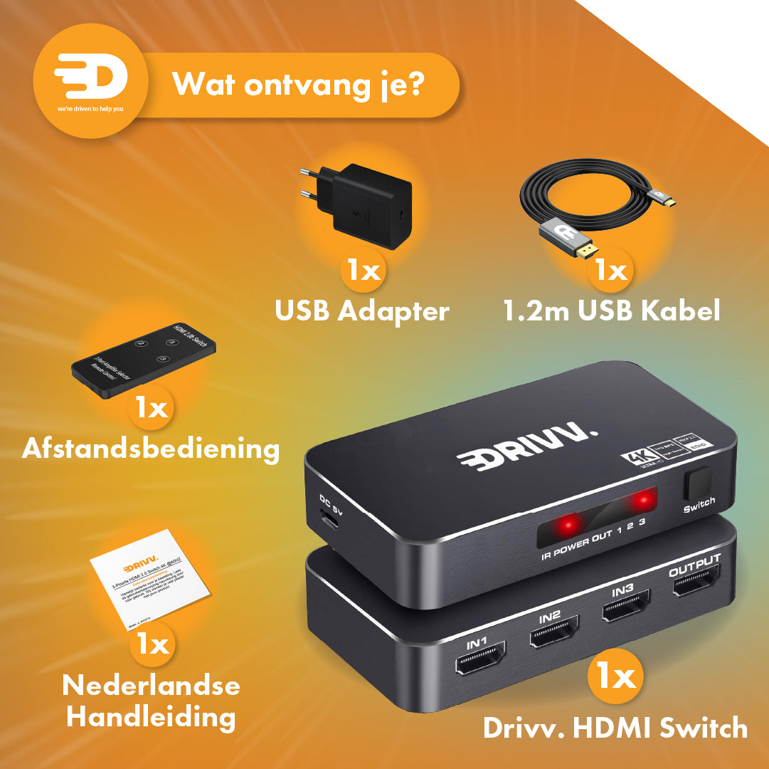 HDMI Switch – 3 in 1 uit - 4K 60Hz