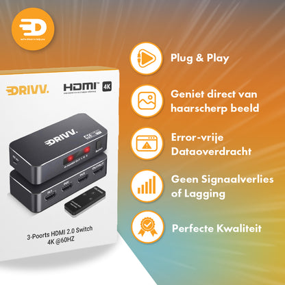 HDMI Switch – 3 in 1 uit - 4K 60Hz