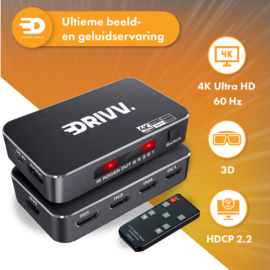 HDMI Switch - 5 in 1 uit - 4K 60Hz