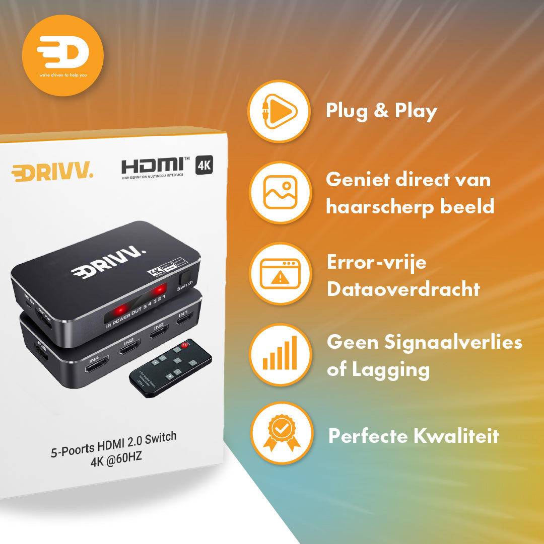 HDMI Switch - 5 in 1 uit - 4K 60Hz