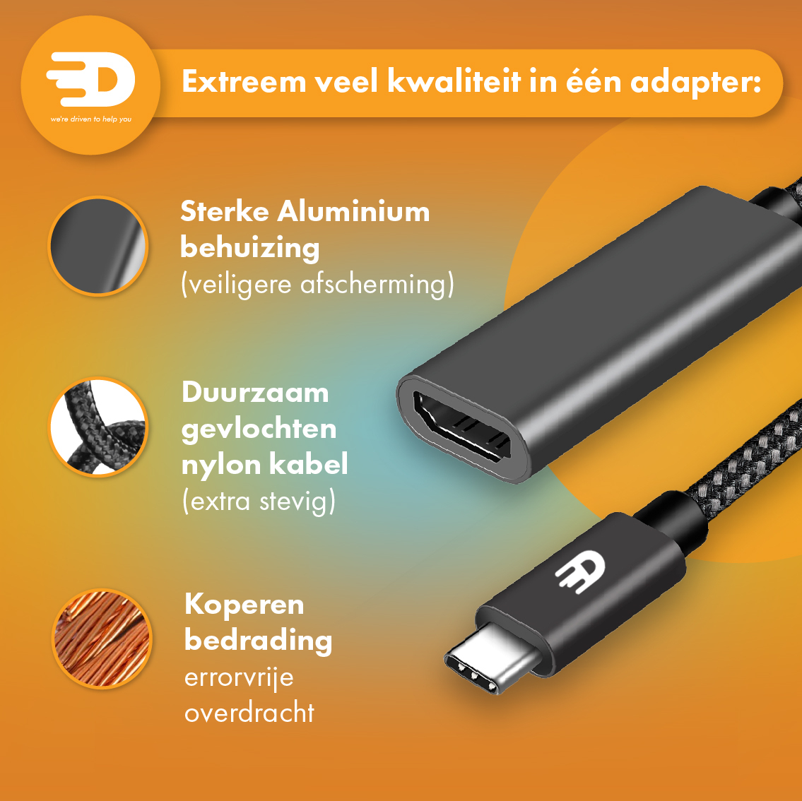 USB C naar HDMI Adapter - 4K 60Hz - Nylon