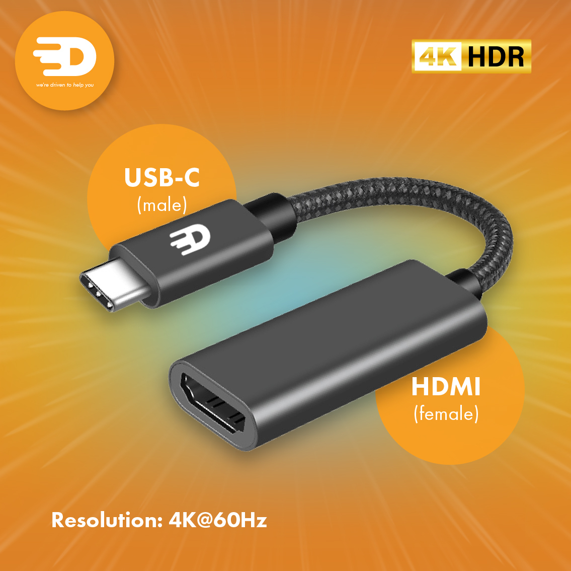 USB C naar HDMI Adapter - 4K 60Hz - Nylon