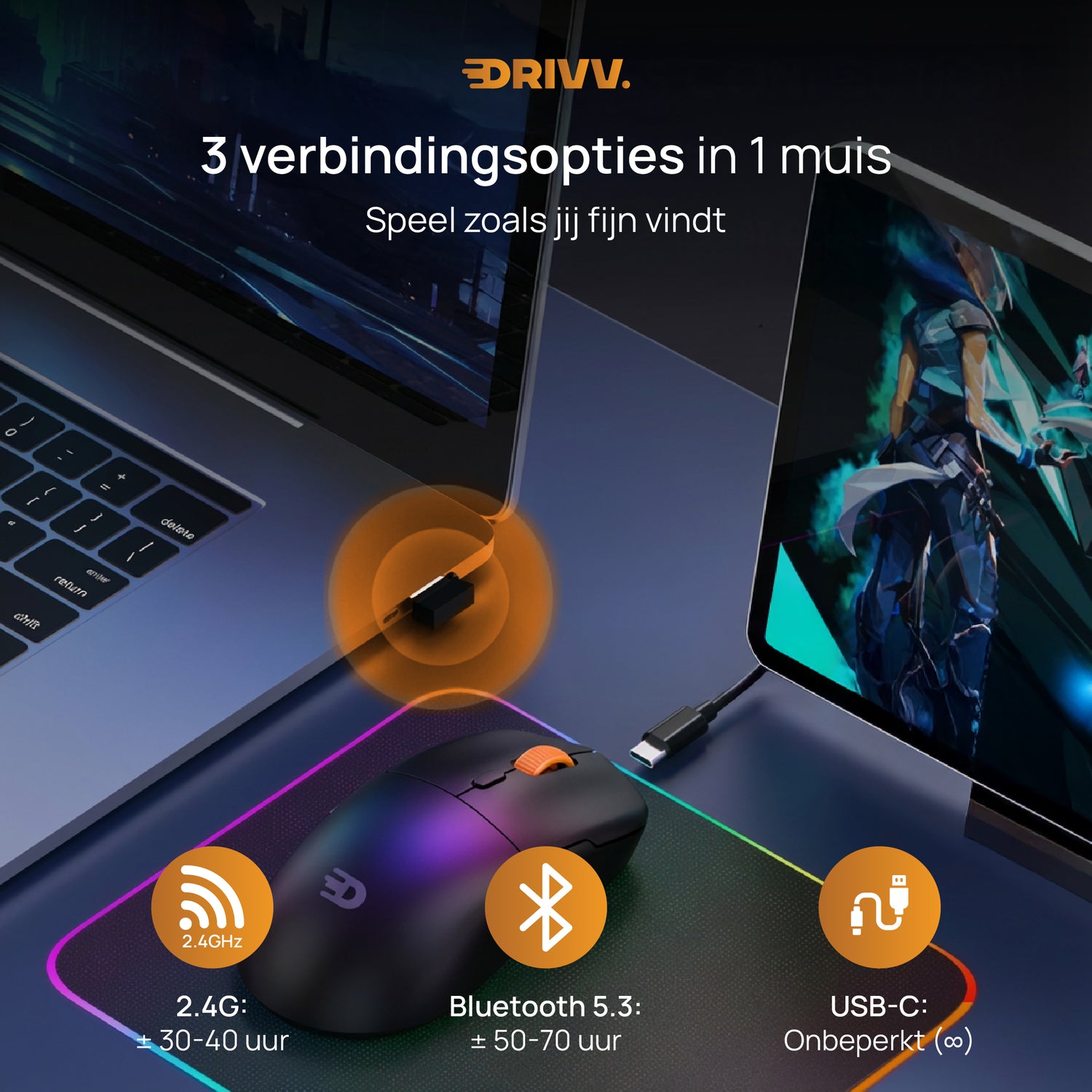 Gaming Muis Nova Draadloos - 63g ultralicht, PAW3311, 12.000 DPI