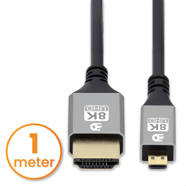 Micro HDMI naar HDMI Kabel – 8K 60Hz voor helder beeld - 1 meter