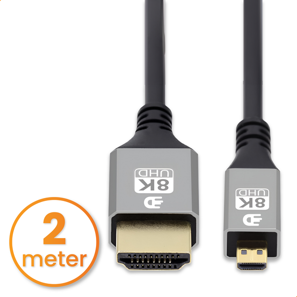 Micro HDMI naar HDMI Kabel – 8K 60Hz voor helder beeld - 2 meter