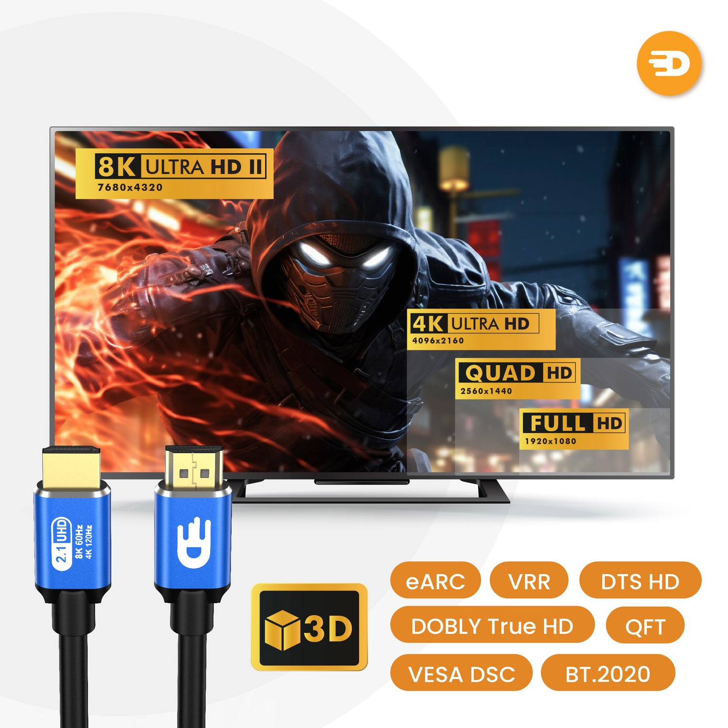 HDMI Kabel 2.1 - 8K 60Hz - 4K 120Hz