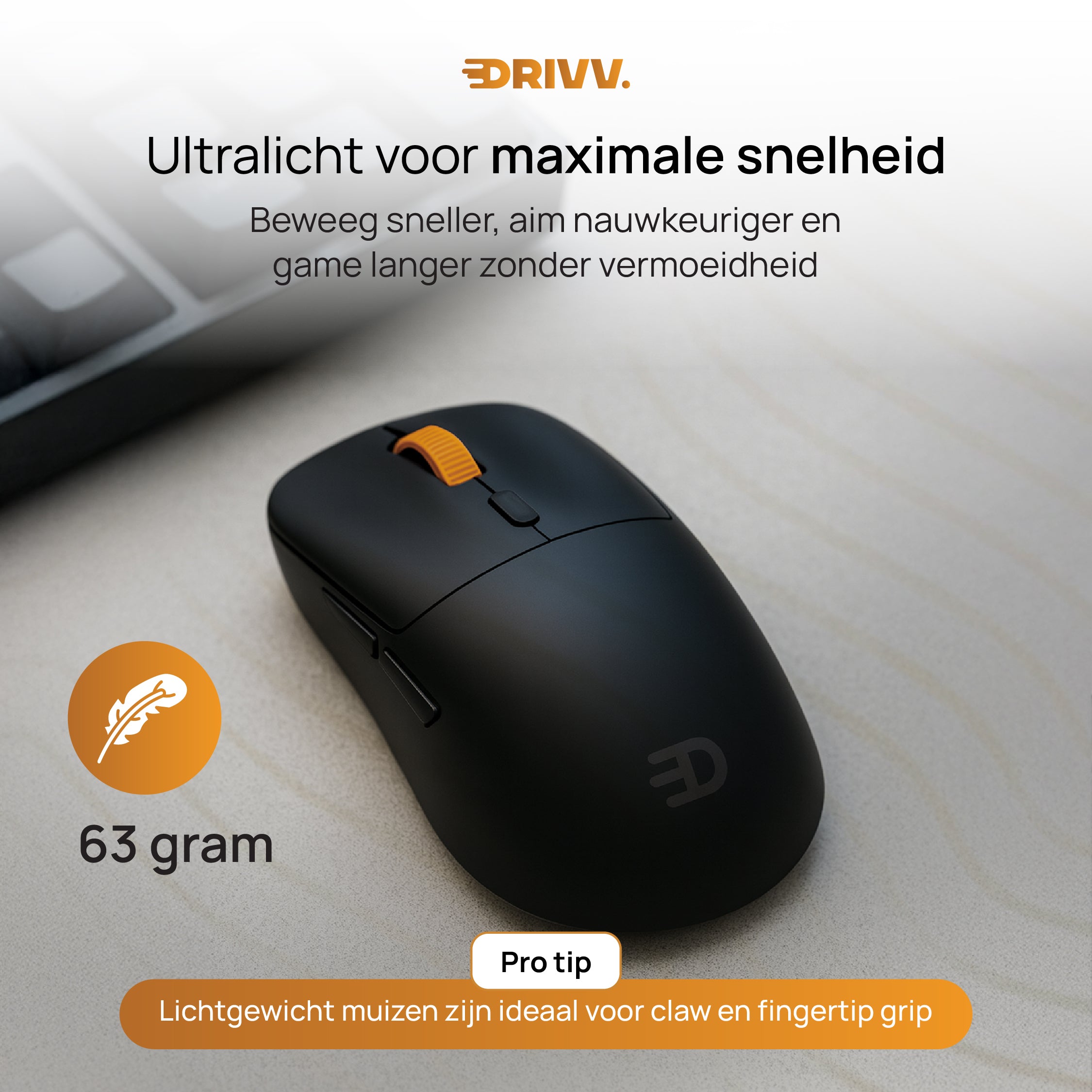 Gaming Muis Nova Draadloos - 63g ultralicht, PAW3311, 12.000 DPI