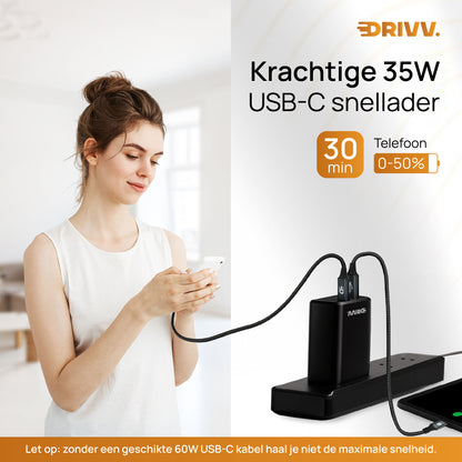 USB C + A Oplader 35W – Snelladen met Power Delivery