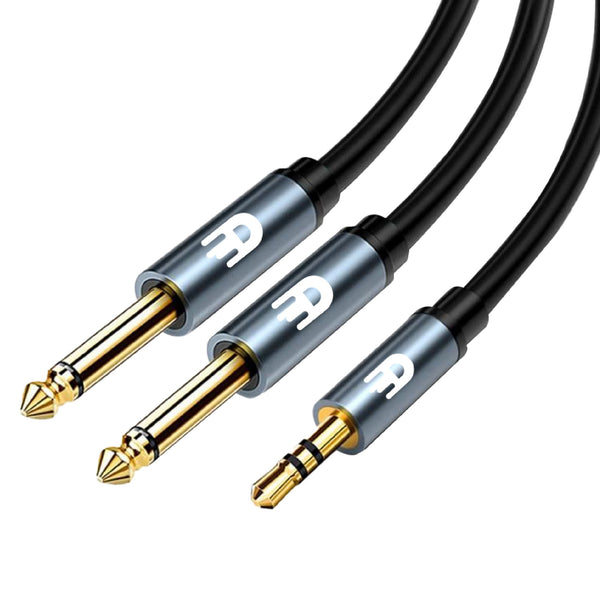 3,5 mm naar dual 6,35 mm Kabel – Voor heldere audio-overdracht - 2 meter
