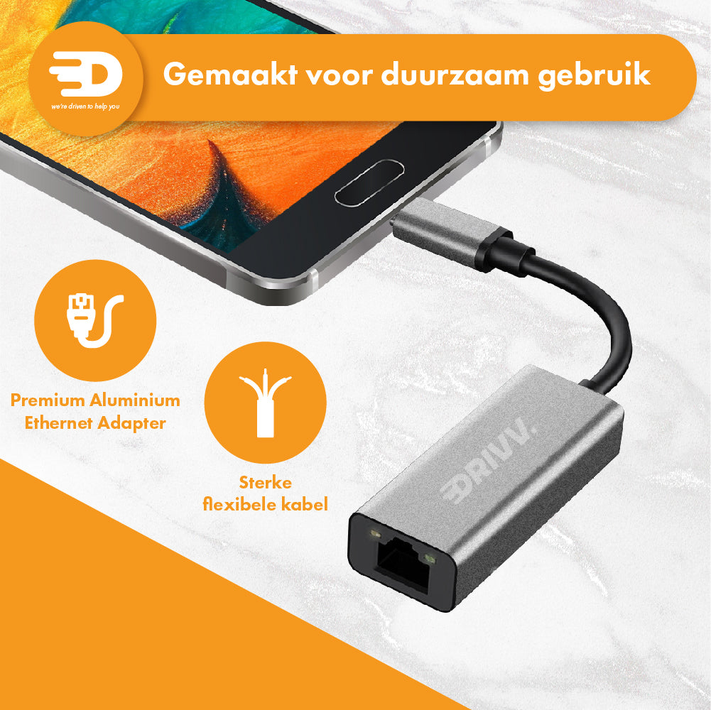 USB-C naar Ethernet Adapter / Internet / Netwerk - 10/100/1000 MBps